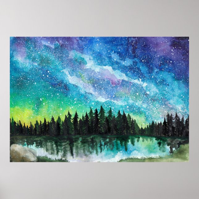 Watercolor night landscape Milky Way Poster (Front)