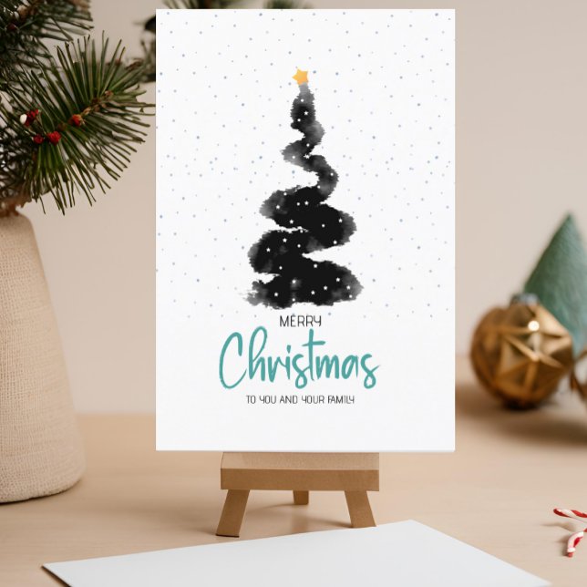 Watercolor Night Sky Christmas Tree, Stars & Snow Postcard (Creator Uploaded)