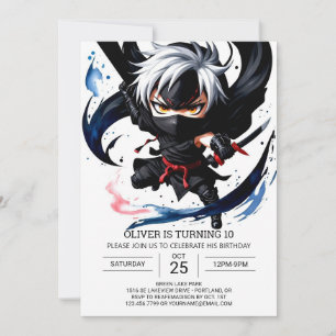 Watercolor Ninja Adventure Birthday Invitation