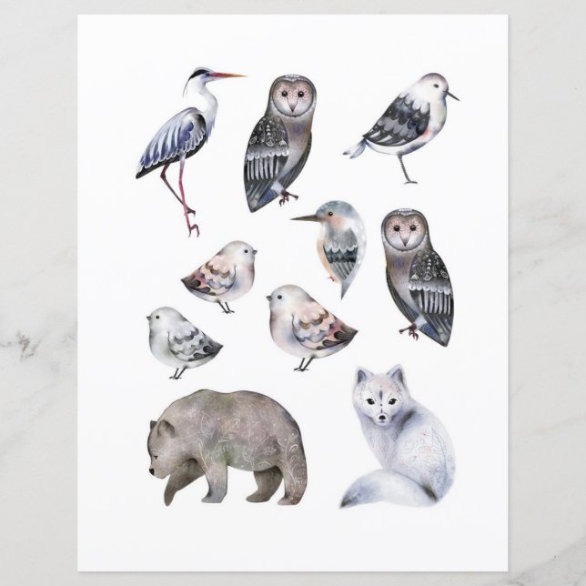 Watercolor nordic animals to cut out and collage (Front)