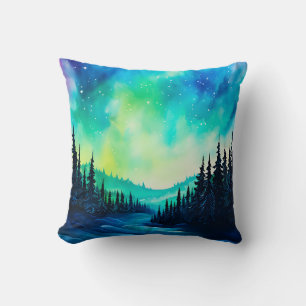 Watercolor Northern Lights aurora borealis Cushion