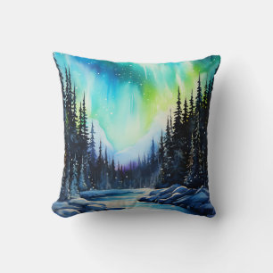 Watercolor Northern Lights aurora borealis Cushion