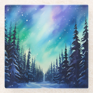 Watercolor Northern Lights aurora borealis  Glass Coaster