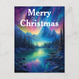 Watercolor Northern Lights aurora borealis  Holiday Postcard