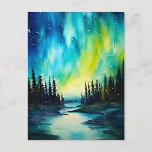 Watercolor Northern Lights aurora borealis  Postcard