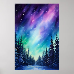 Watercolor Northern Lights aurora borealis Poster