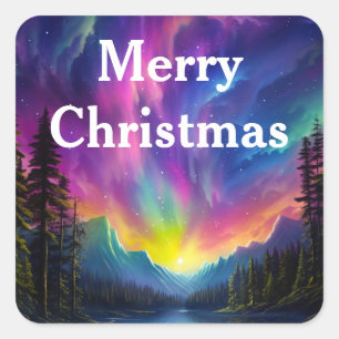 Watercolor Northern Lights aurora borealis Square Sticker