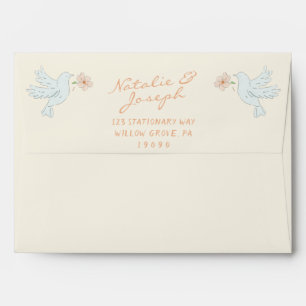 Watercolor Nouveau Art Hand Drawn Doves Wedding Envelope