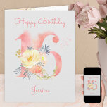 Watercolor Number 16 Personalised 15th Birthday Card<br><div class="desc">Personalised 16th Birthday Card with pretty floral number 16. This delicate design has a number 16 in feminine watercolor mist,  decorated with coral peach and yellow flowers,  gold foliage and eucalyptus leaves. The template is set up for you to personalise the name on the front and the message inside.</div>