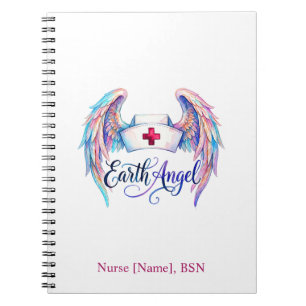 Watercolor Nurse Cap with Wings "Earth Angel" Notebook