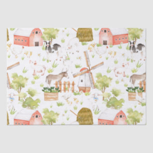 Watercolor Nursery Farm Land Animals Tissue Paper