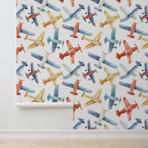 Watercolor nursery planes design wallpaper
