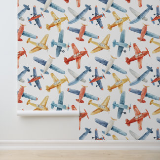 Watercolor nursery planes design wallpaper