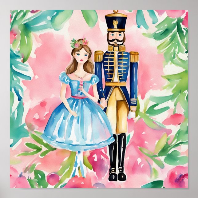 Watercolor Nutcracker and Clara Christmas Poster (Front)
