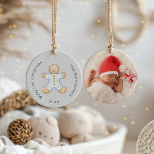 Watercolor Nutcracker Baby's 1st Christmas Photo Ceramic Tree Decoration