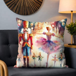 Watercolor Nutcracker Ballerina Christmas Dance Cushion