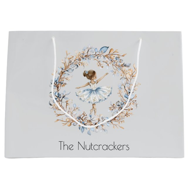 Watercolor Nutcracker Ballerina Christmas Large Gift Bag (Front)