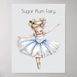 Watercolor Nutcracker Ballet Christmas Ballerina Poster