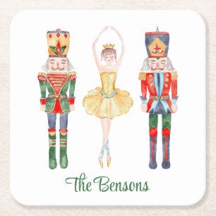 Watercolor Nutcracker Ballet Personalised Square Paper Coaster