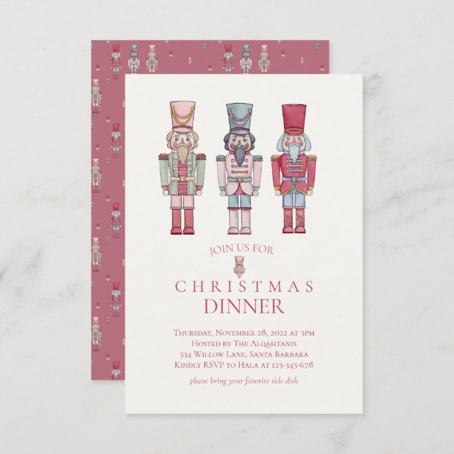 watercolor nutcracker Christmas dinner invitation (Front/Back)