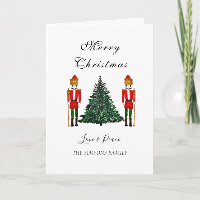 Watercolor Nutcracker Merry Christmas Festive Holiday Card (Front)