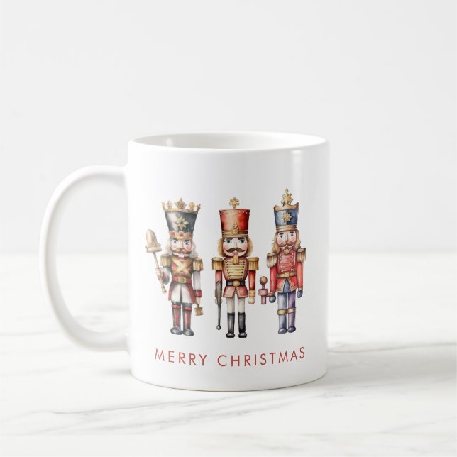 Watercolor Nutcracker Modern Minimal Christmas Coffee Mug (Left)