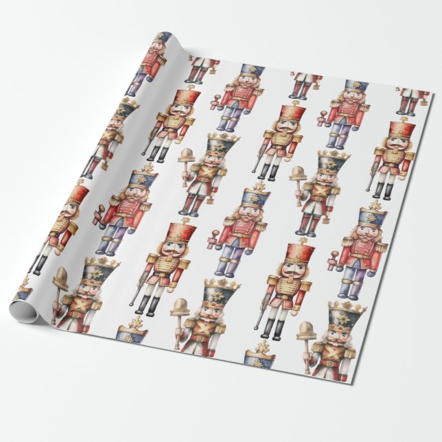 Watercolor Nutcracker Modern Minimal Christmas Wrapping Paper (Unrolled)