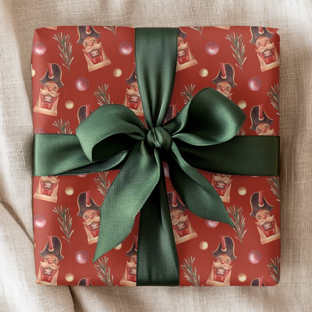 Watercolor Nutcracker Pine Christmas Holiday  Wrapping Paper (Creator Uploaded)