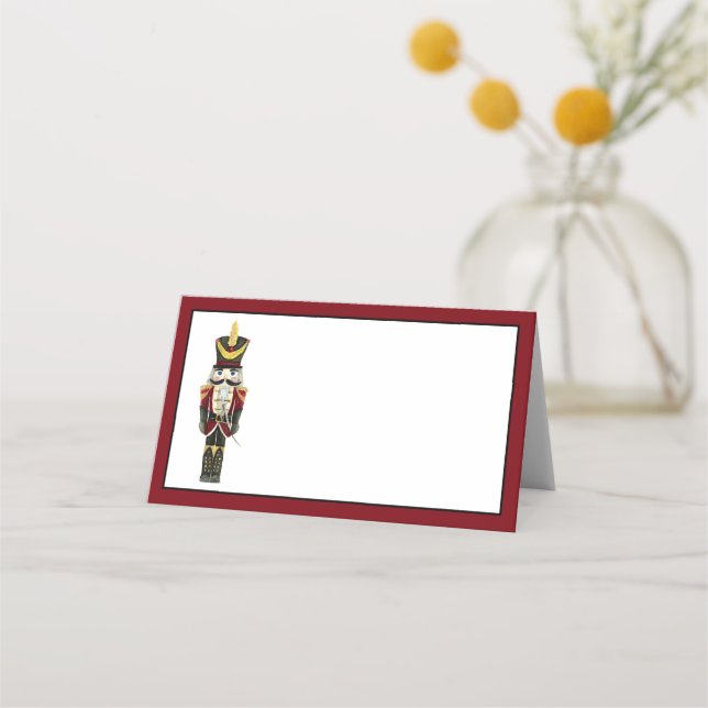 Watercolor Nutcracker Red Christmas Holiday Place Card (Front)