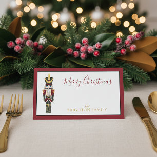 Watercolor Nutcracker Red Merry Christmas Script Place Card