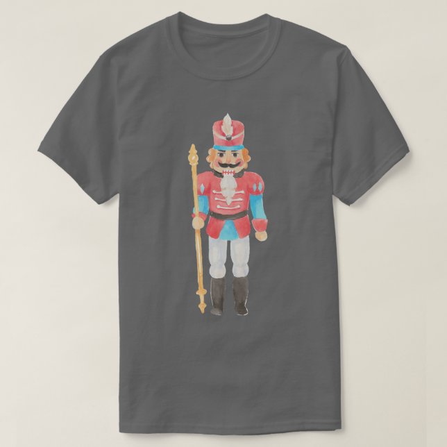 Watercolor Nutcracker Santa Christmas Tree Lights  T-Shirt (Design Front)