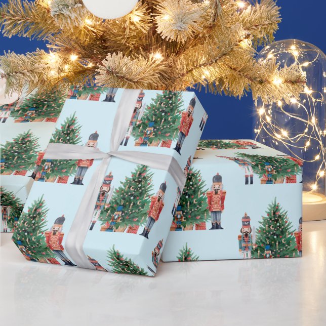 Watercolor Nutcrackers and Christmas Tree  Wrapping Paper (Holidays)