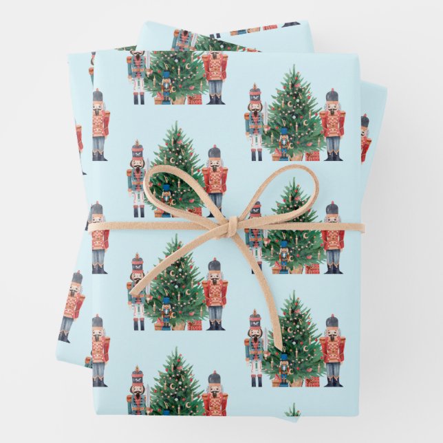 Watercolor Nutcrackers and Christmas Tree   Wrapping Paper Sheet (In situ)