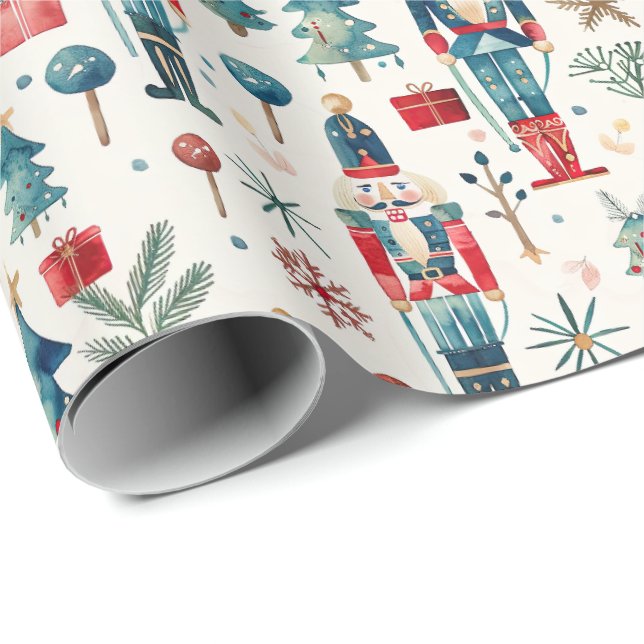 Watercolor Nutcrackers Fun Christmas Roll of Wrapping Paper (Roll Corner)
