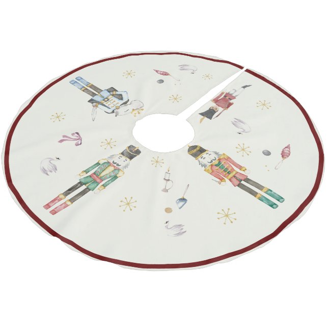Watercolor Nutcrackers Theme Christmas Brushed Polyester Tree Skirt (Angled)