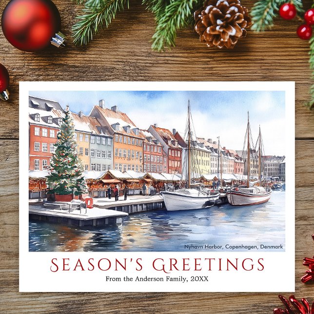 Watercolor Nyhavn Copenhagen Denmark Christmas Holiday Postcard (Watercolor Nyhavn Copenhagen Denmark Christmas Holiday Postcard)
