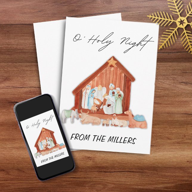 Watercolor O' Holy Night Nativity Non-photo Holiday Card (Watercolor O' Holy Night Nativity Non-photo Holiday Card)