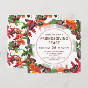Watercolor Oak Leaves Friendsgiving Feast Invitation