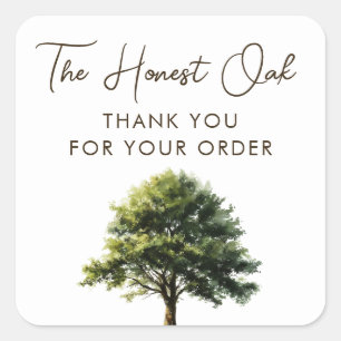 Watercolor Oak Tree Elegant Script Thank You Square Sticker