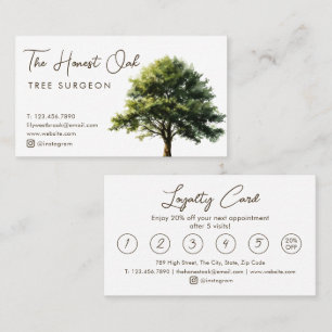 Watercolor Oak Tree Modern Elegant Script Loyalty Card