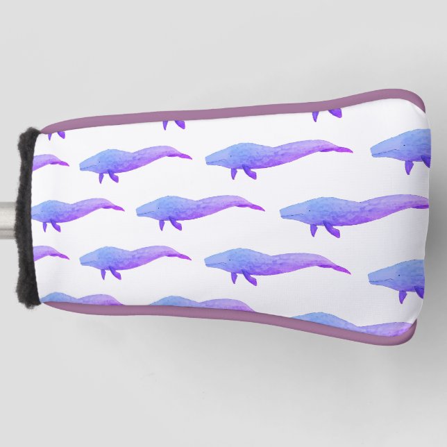 Watercolor Ocean Animal Purple Whale Golf Head Cover (Front)