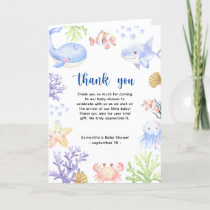 Watercolor ocean animals - thank you baby shower card