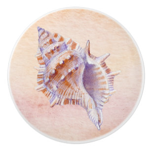 Watercolor ocean background seashells painting ceramic knob