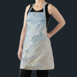 Watercolor Ocean Beach and Waves Apron<br><div class="desc">This modern design features a peaceful,  tranquil beach with gentle waves washing the shore. Personalise it with a name. Perfect for the beach lover. Wear it for cooking or for crafting. Created by Simply Farmhouse Press.</div>