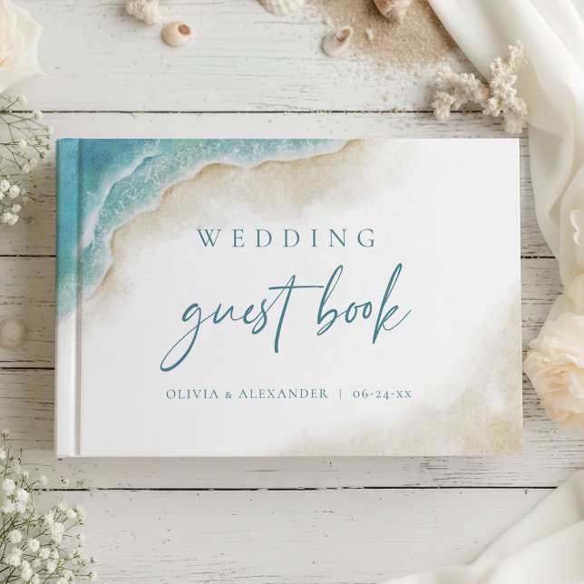 Watercolor Ocean Beach Destination Wedding Guest Book (Creator Uploaded)