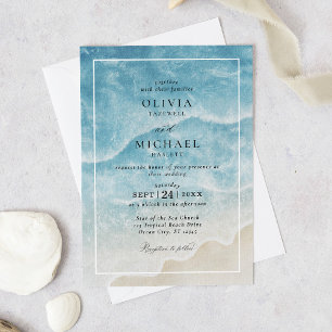 Watercolor Ocean Beach Elegant Wedding Invitation