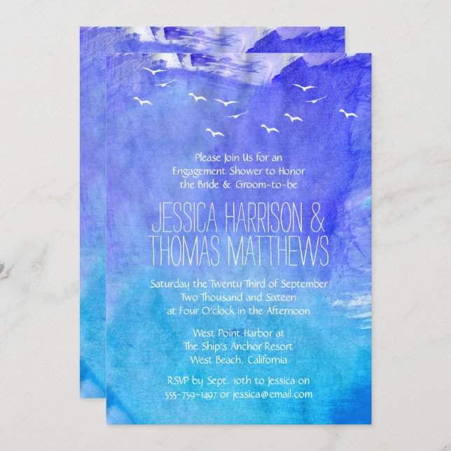 Watercolor Ocean Beach Engagement Shower Or Party Invitation (Front/Back)