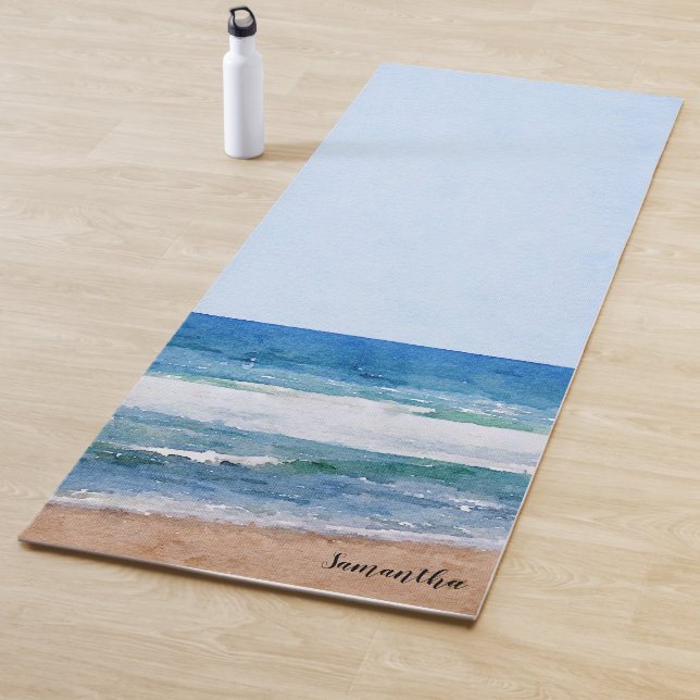 Watercolor Ocean Beach Personalised Yoga Mat (In Situ)