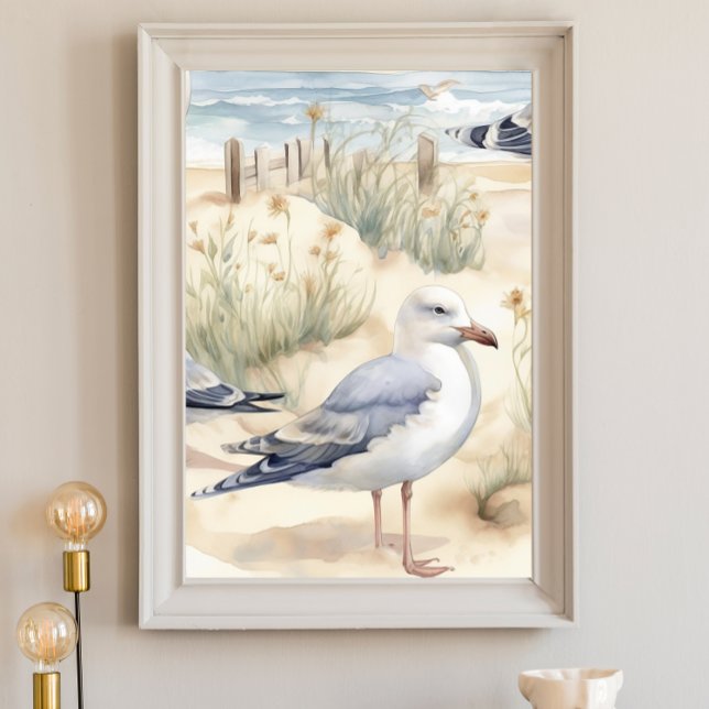 Watercolor Ocean Beach Seagull Poster   (Creator Uploaded)