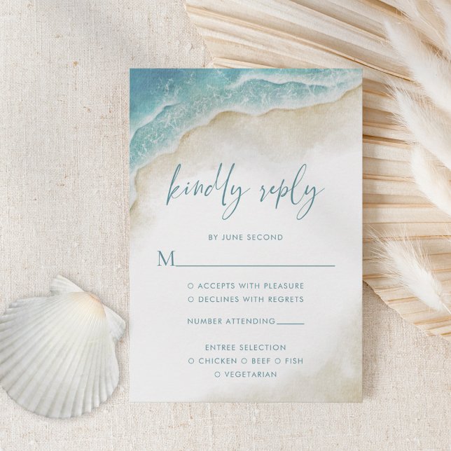 Watercolor Ocean Beach Summer Wedding RSVP Card (Creator Uploaded)